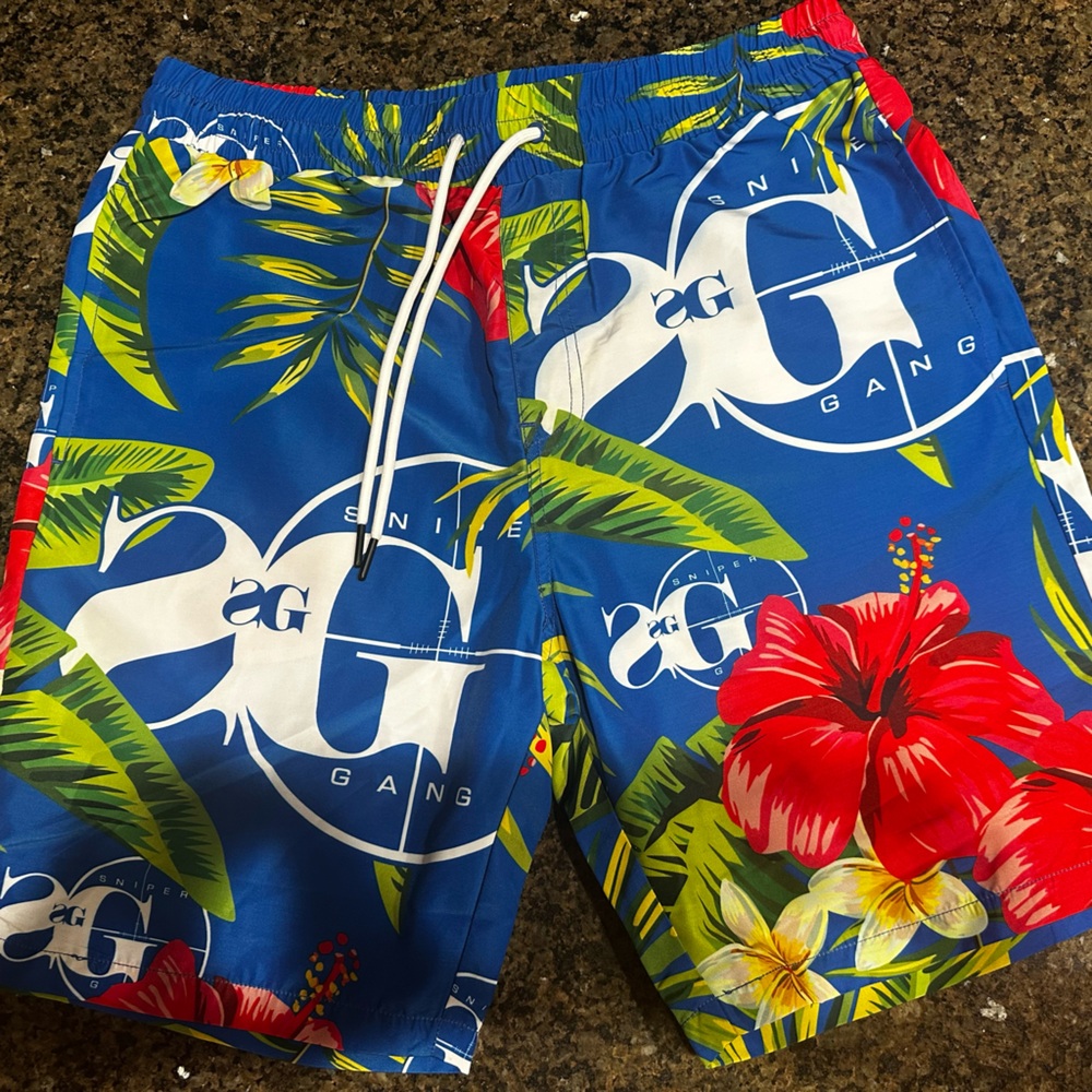 Sniper Gang Apparel Blue Floral Swim Shorts